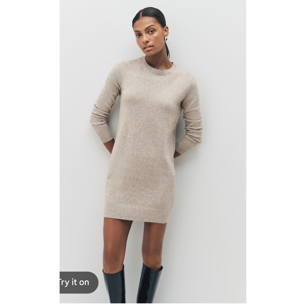 All in Favor Heather Grey Crew Neck Long Sleeve Sweater Dress wool winter cozy